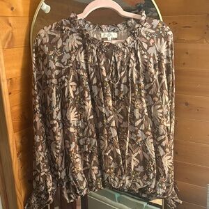 Entro Brown Floral Blouse with Cream Accents